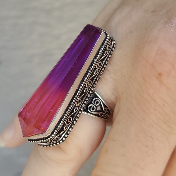 New Bi-Color Tourmaline 925 Silver Statement Ring. - Picture 6 of 10